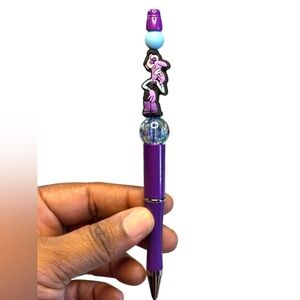 Purple Beaded Handmade Pen with Character Topper